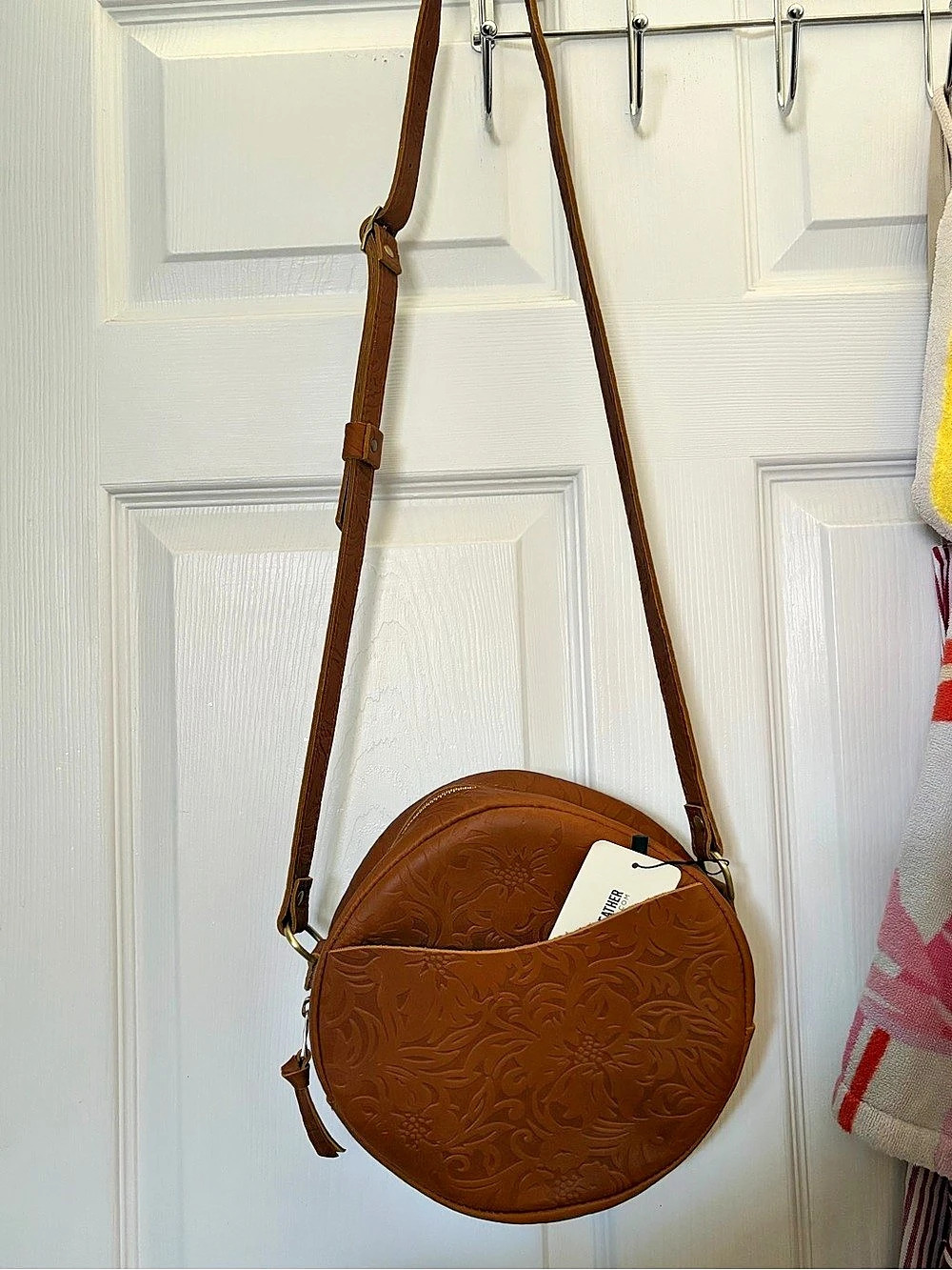 Portland Leather Goods Circle Crossbody Bag Brown
